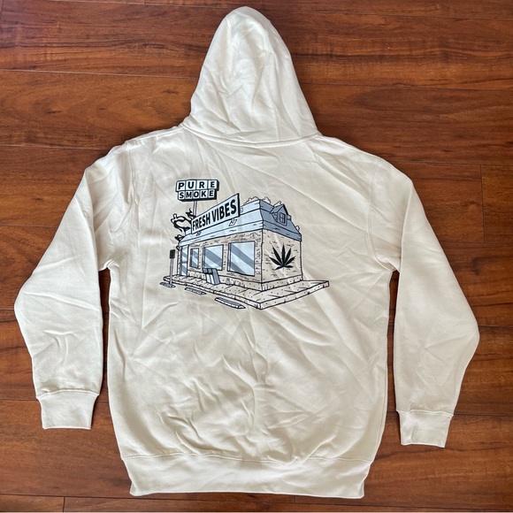 NEW FRESH VIBES PURE SMOKE CREAM HOODIE SZ MEDIUM M - Picture 2 of 8